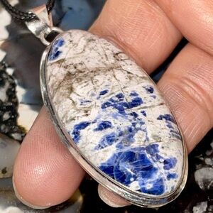 White & Navy Sodalite Pendant 2 1/4”